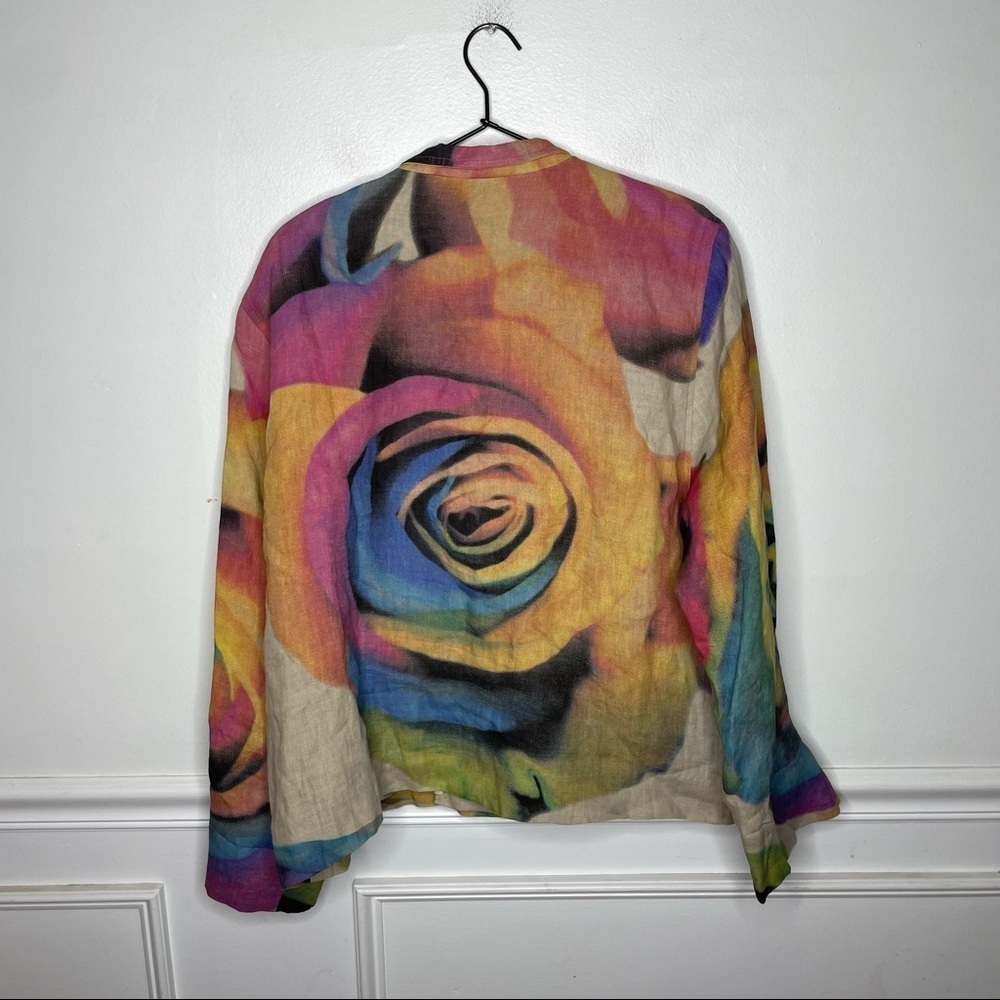 Caroline Rose 100% Linen floral Rose Abstract Art to Wear Blazer Jacket Womens L - Picture 5 of 8